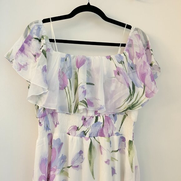 Baltic Born Off Shoulder Ivory Lavender Floral Maxi Dress Daphne Size XL NWOT - Picture 4 of 9